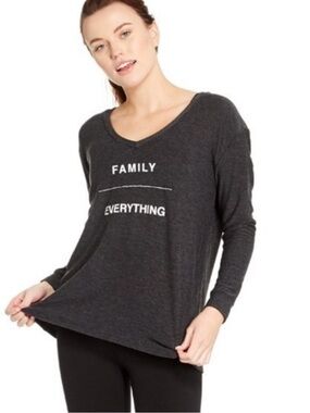 Good hYOUman Family Over Everything Graphic Tee Charcoal Gray Long Sleeve Large